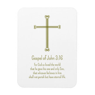 Gospel of John 3:16 Gold Cross Simple White Magnet