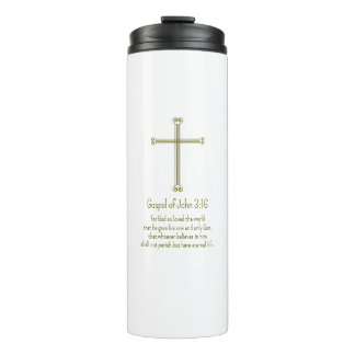 Gospel of John 3:16 Gold Cross Simple White Thermosbecher