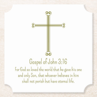 Gospel of John 3:16 Gold Cross Simple White Untersetzer