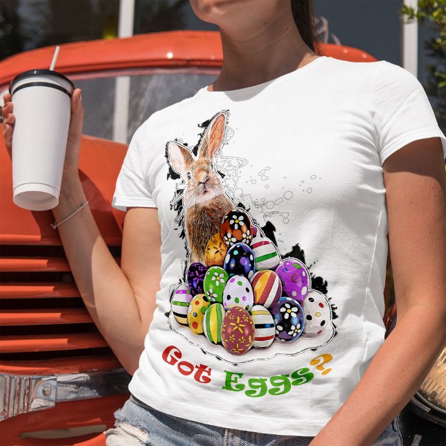 Got Eier? Funny Oaster Bunny Eggs T-Shirt (Got Eggs? Funny Easter Bunny Eggs. Women Basic White T-Shirt)