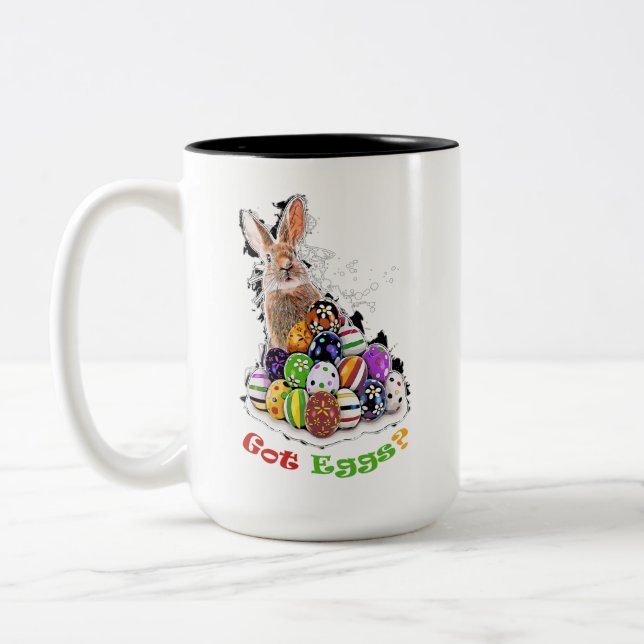 Got Eier? Funny Oaster Bunny Eggs Zweifarbige Tasse (Links)