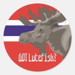 Got Lutefisk Moose elk Funny Norwegisch Runder Aufkleber