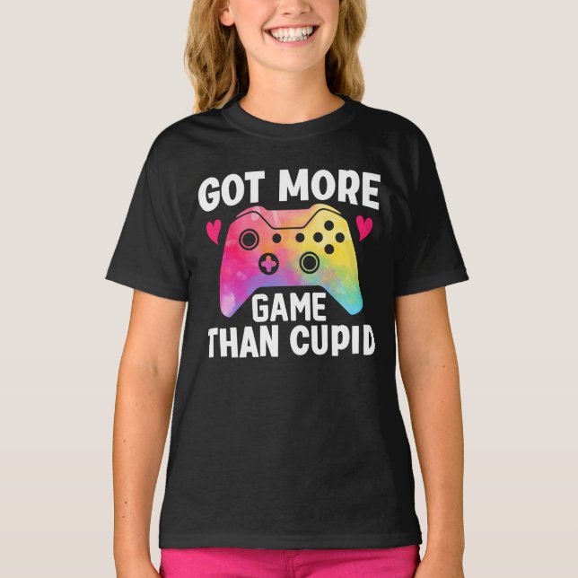 Got mehr Spiel als Cupid Valentine Video Game T-Shirt (Vorderseite)