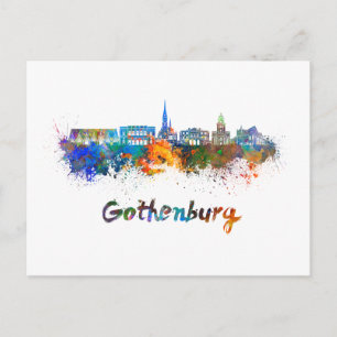 Göteborger Skyline in Aquarellfarbe Postkarte
