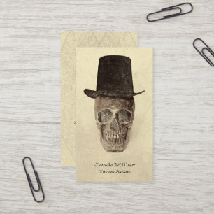 Goten-Schädel mit Zylinder Sepia Vintage Tattoo-Sh Visitenkarte