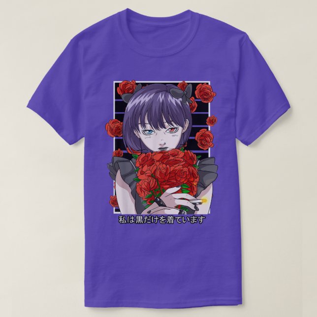 Goth Anime Girl Gothic Roses Aesthetic Japanese Va T-Shirt (Design vorne)
