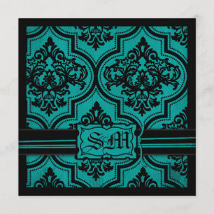 Goth Aquamarin Black Damask Hochzeitseinladungen Einladung
