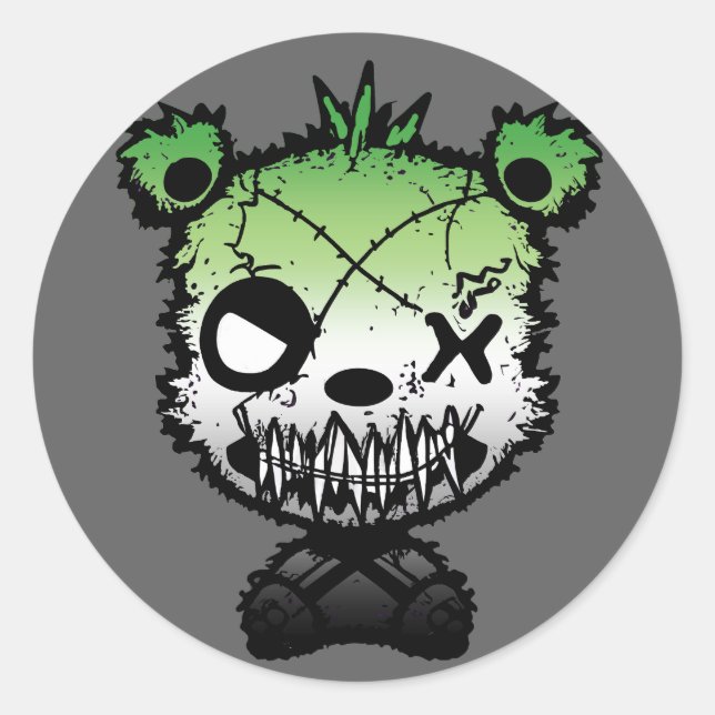 Goth Aromantic Prilag Flag gefärbter Bär Runder Aufkleber (Vorderseite)