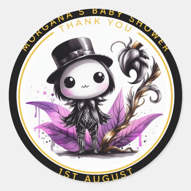 Goth Baby Boy oder Girl Shower Crow Vielen Dank Runder Aufkleber (Vorderseite)