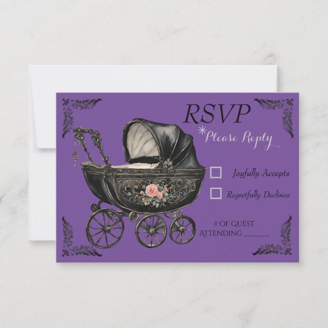 Goth Baby Carriage Girl Baby Shooter RSVP Card Karte (Vorderseite)