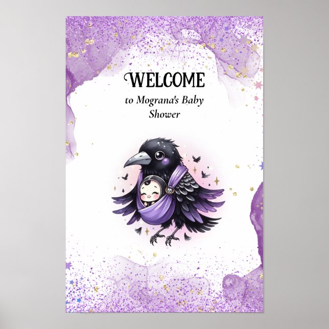 Goth Baby Dusche Begrüßungszeichen Black Lila Crow Poster (Vorne)