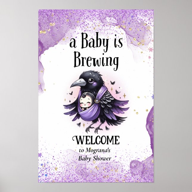 Goth Baby Dusche Begrüßungszeichen Black Lila Crow Poster (Vorne)