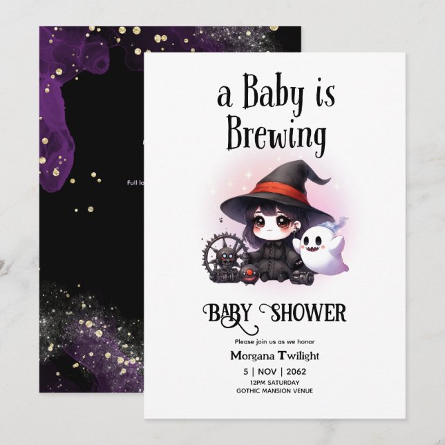 Goth Baby Girl Brewing Witch Ghost Boo Einladung (Vorne/Hinten)