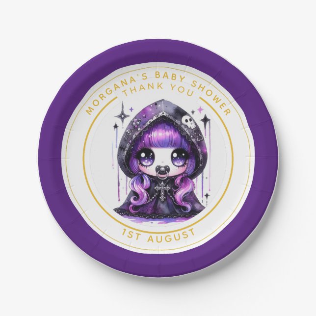 Goth Baby Girl Dusche von Crow Vielen Dank Pappteller (Vorderseite)