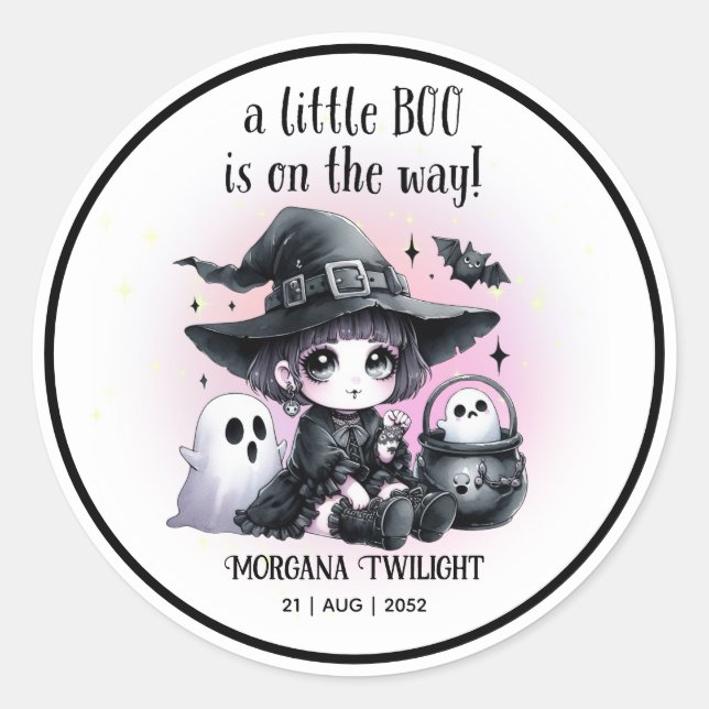 Goth Baby Girl Ghost Little Boo auf dem Weg Runder Aufkleber (Vorderseite)