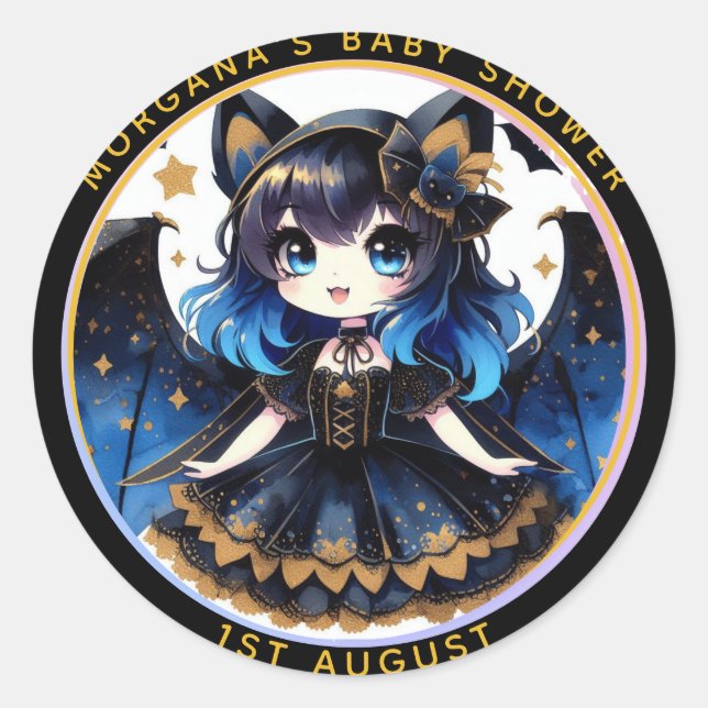 Goth Baby Girl Shower Bat Vampire Vielen Dank Runder Aufkleber (Vorderseite)