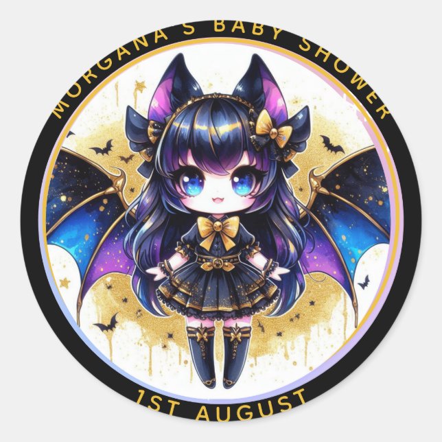 Goth Baby Girl Shower Bat Vampire Vielen Dank Runder Aufkleber (Vorderseite)