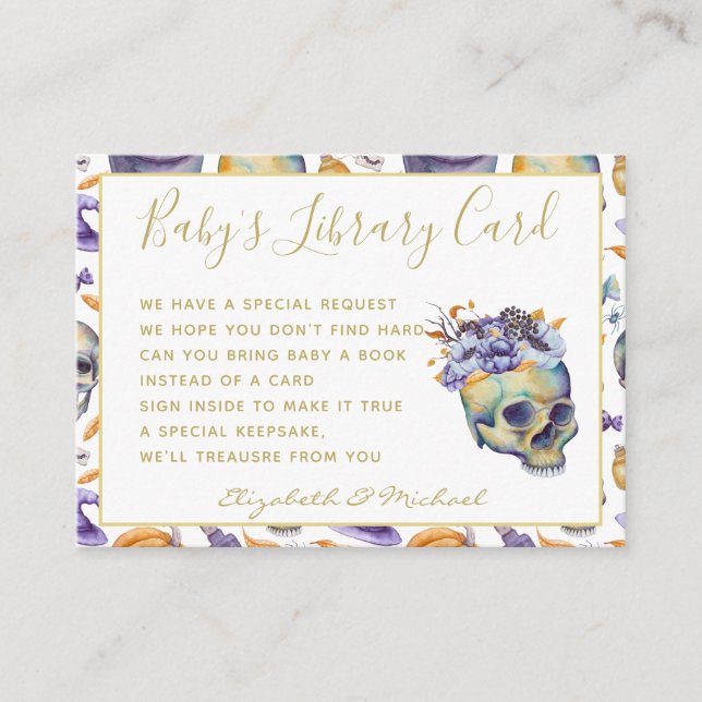 Goth Baby Library Book Request Skulls Halloween Begleitkarte (Vorderseite)