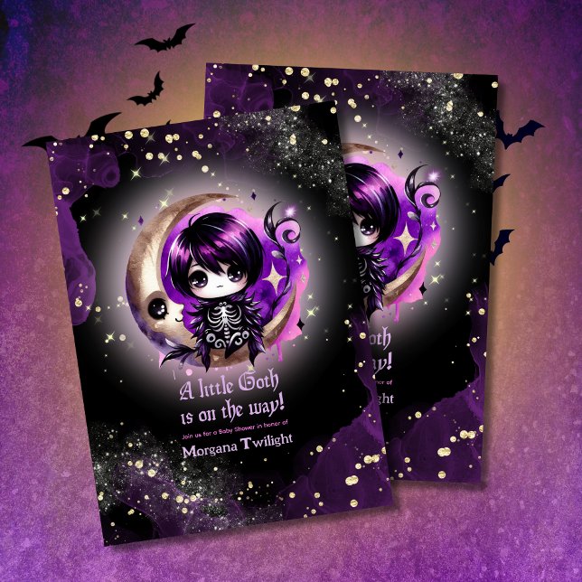 Goth Baby Shower Skeleton Crow Moonlight Einladung (Von Creator hochgeladen)