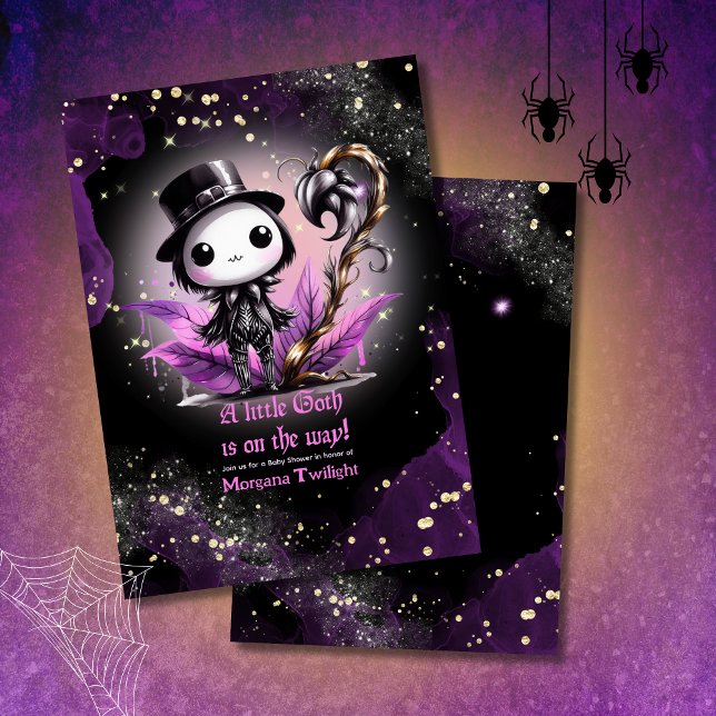 Goth Baby Shower Skeleton Crow Moonlight Einladung (Von Creator hochgeladen)