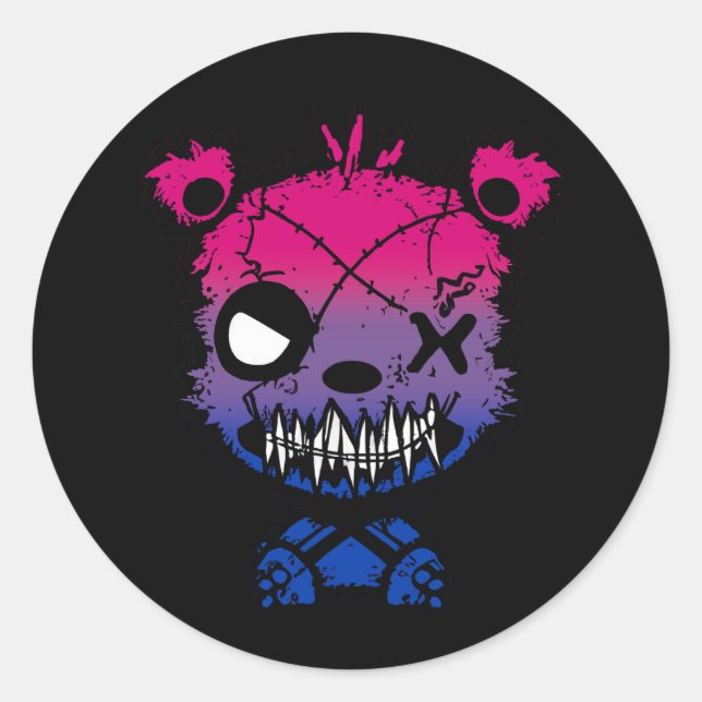 Goth Bisexual Prilag Flag farbiger Bär Runder Aufkleber (Vorderseite)