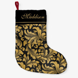 Goth Black and Gold Floral Pattern Kleiner Weihnachtsstrumpf