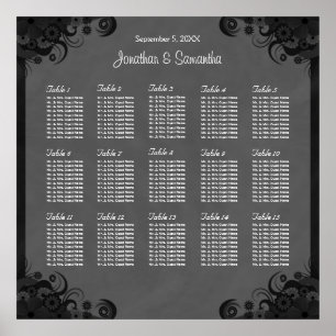 Goth Black and Gray Wedding 15 Table Seating Chart Poster