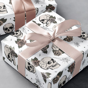 Goth Black and White Skull and Blume Halloween Geschenkpapier