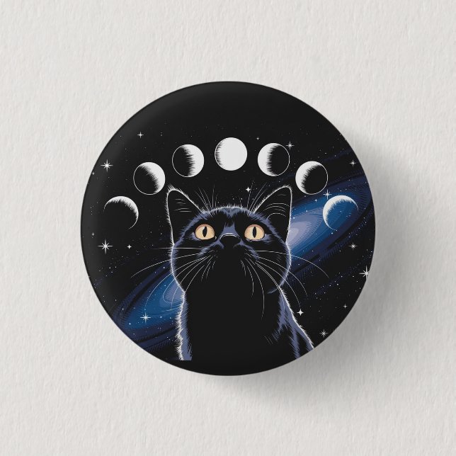 Goth Black Cat, Goth Gift, Hexenhour Black Cat Button (Vorderseite)
