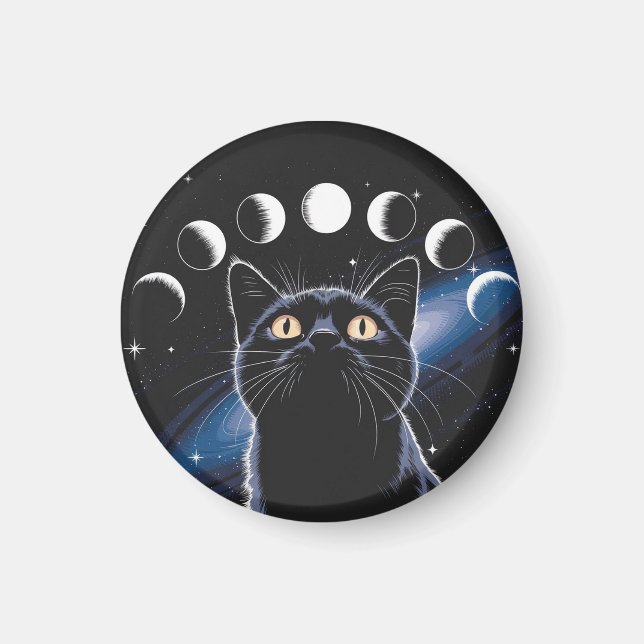 Goth Black Cat, Goth Gift, Hexenhour Black Cat Magnet (Vorne)