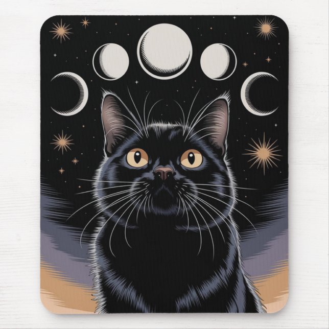 Goth Black Cat, Goth Gift, Hexenhour Black Cat Mousepad (Vorne)