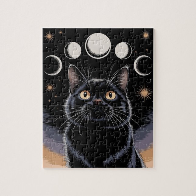 Goth Black Cat, Goth Gift, Hexenhour Black Cat Puzzle (Vertikal)