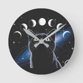 Goth Black Cat, Goth Gift, Hexenhour Black Cat Runde Wanduhr