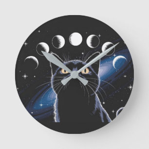 Goth Black Cat, Goth Gift, Hexenhour Black Cat Runde Wanduhr