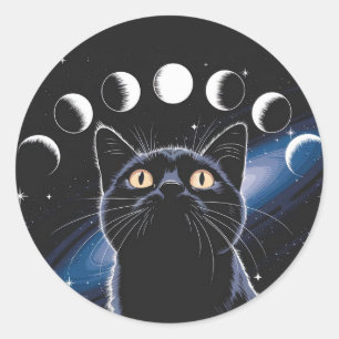 Goth Black Cat, Goth Gift, Hexenhour Black Cat Runder Aufkleber