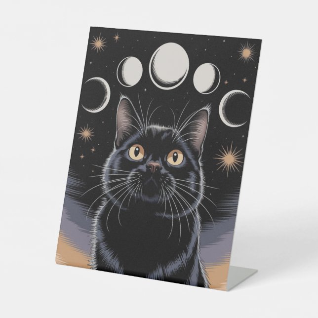 Goth Black Cat, Goth Gift, Hexenhour Black Cat Sockelschild (Vorderseite)