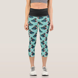 Goth Black Crow Bouquet Capri Leggings