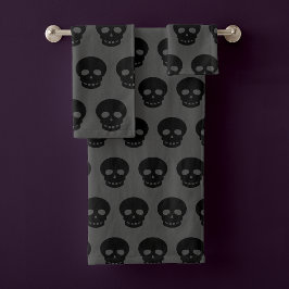 Goth Black Gray Skull Pattern Badhandtuch Set