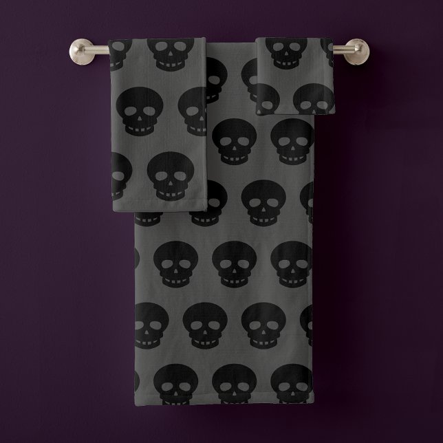 Goth Black Gray Skull Pattern Badhandtuch Set (Von Creator hochgeladen)