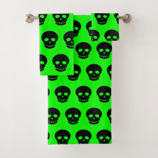Goth Black Lime Green Skull Pattern Badhandtuch Set