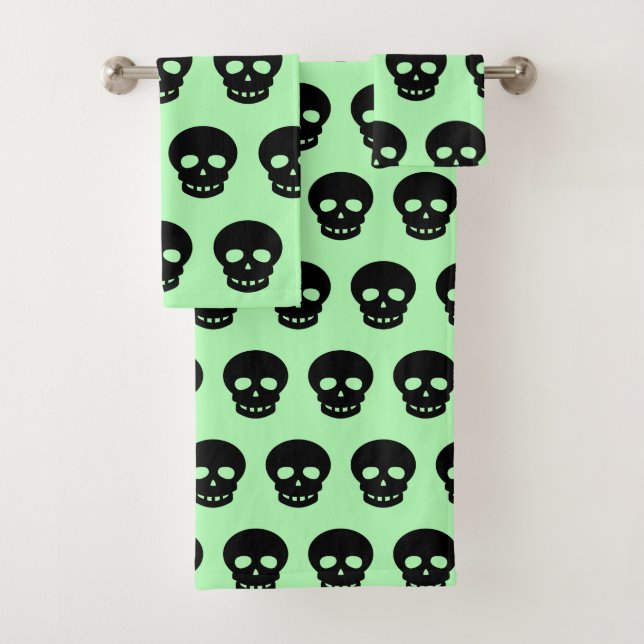 Goth Black Mint Green Skull Muster dekorativ Badhandtuch Set (Insitu)