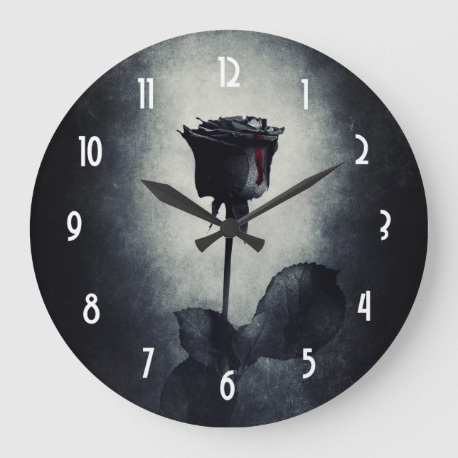 Goth Black Rose Dripping Blood Macabre Große Wanduhr (Vorderseite)