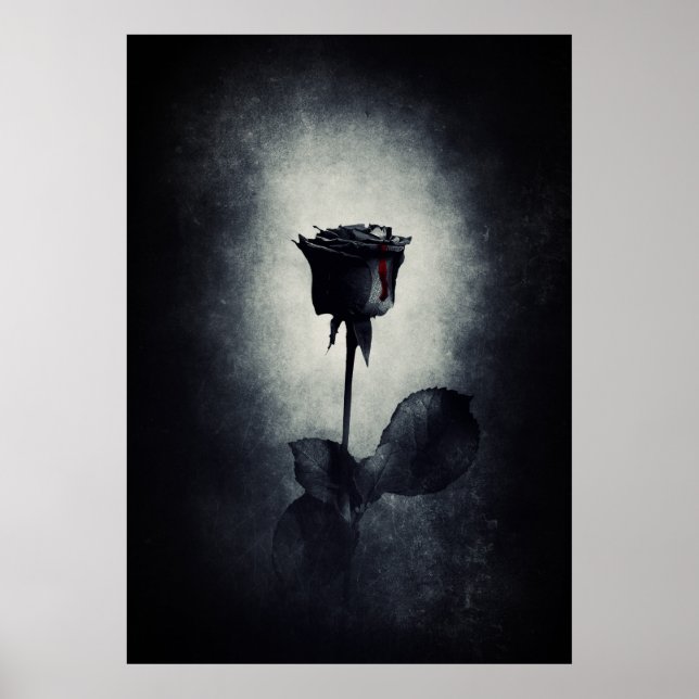 Goth Black Rose Dripping Blood Macabre Poster (Vorne)