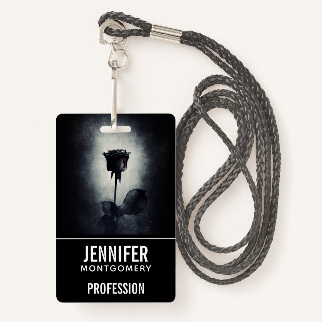 Goth Black Rose Dripping Blood Macabre Profession Ausweis (Vorderseite mit Schlüsselband)