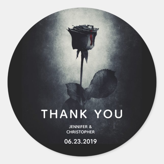 Goth Black Rose Dripping Blood Macabre Wedding Runder Aufkleber (Vorderseite)