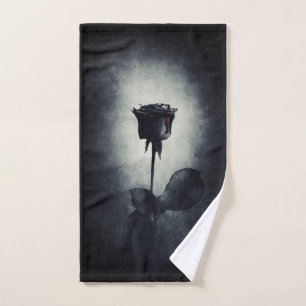 Goth Black Rose Dripping Blop auf Black Grunge Badhandtuch Set