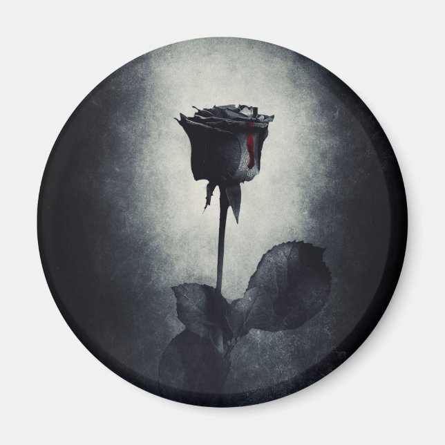Goth Black Rose Dripping Blop auf Black Grunge Magnet (Vorne)