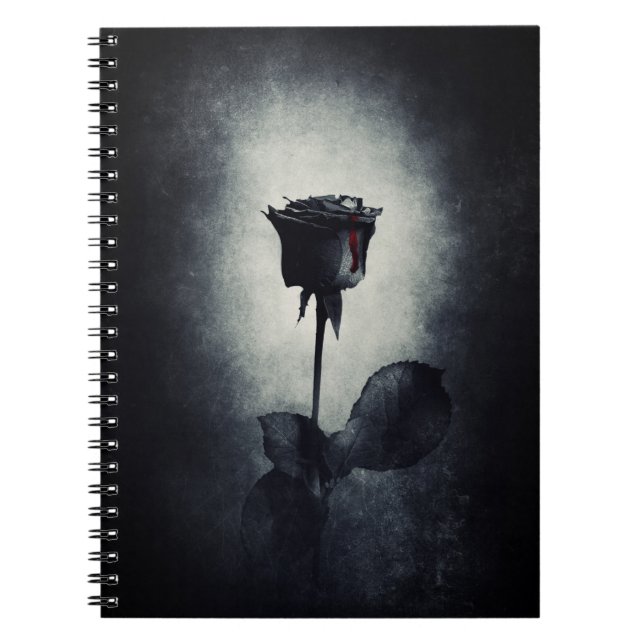 Goth Black Rose Dripping Blop auf Black Grunge Notizblock (Vorderseite)