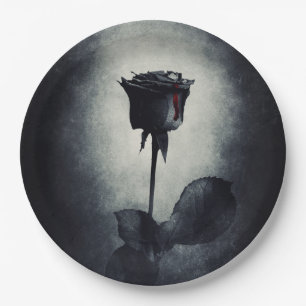 Goth Black Rose Dripping Blop auf Black Grunge Pappteller
