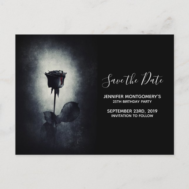 Goth Black Rose Tropfen Blut Save the Date Postkarte (Vorderseite)